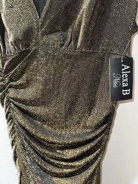Alexa B Nites Shimmer Ruched Metallic Gold/ Black (size 14)